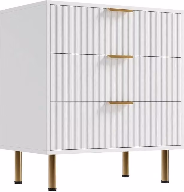 VOGREX Modern 3 Drawer White Wood Bedroom Dresser