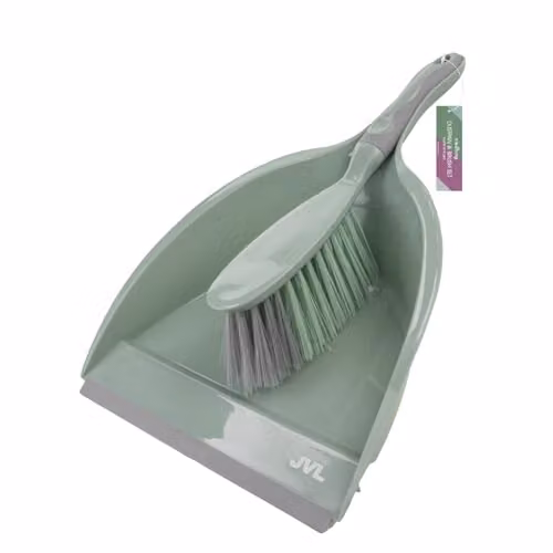 JVL Dustpan and Brush Set with Rubber Grip and Hanging Hook, Green – 1