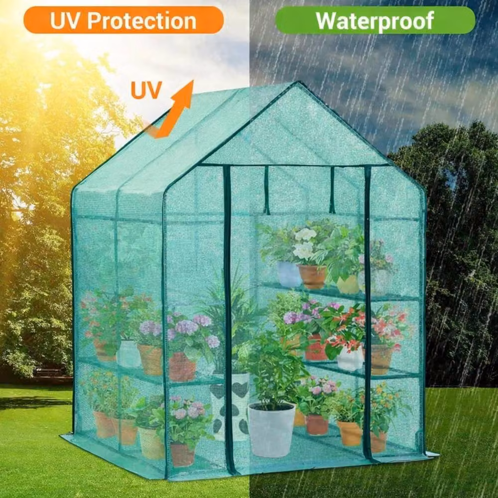 VOGREX Heavy Duty Large Walk-in Greenhouse with 8 Shelves, Green, W/D/H: 120 x 120 x 193.04 cm – 2
