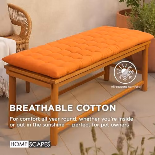Homescapes 2 Seater Garden Bench Cushion in Orange, W: 108 cm, D: 42 cm – 4