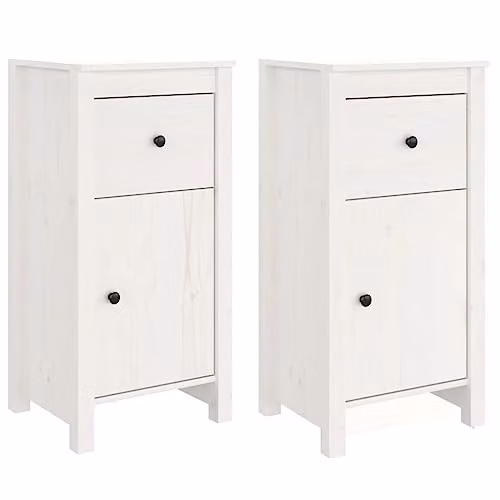 vidaXL Set of 2 White Solid Wood Pine Sideboards and Storage Cabinets – 1