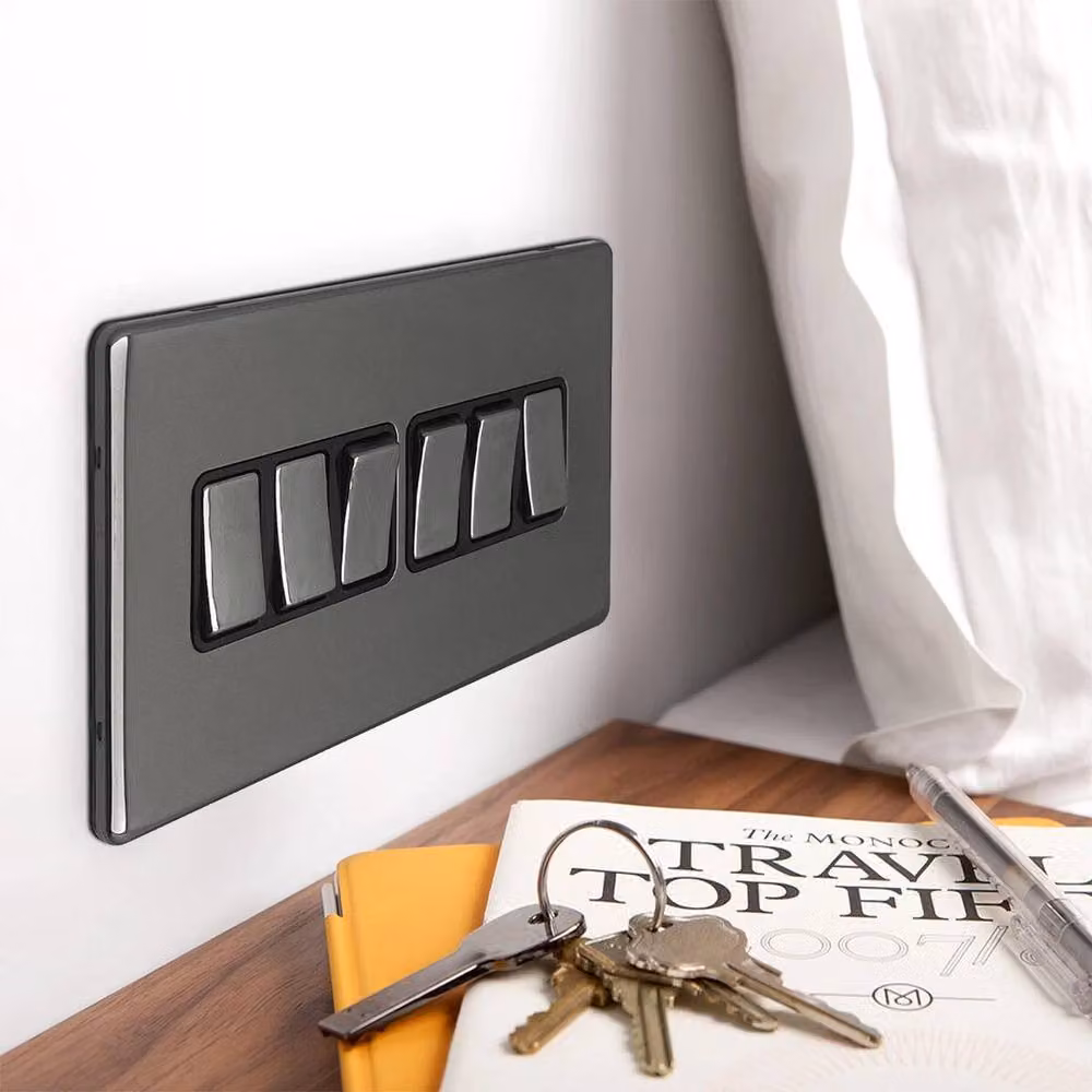 SPETLEK 6 Gang 2 Way On/Off Wall Mounted Light Switch, Grey, W: 520 mm, H: 10000 mm – 2