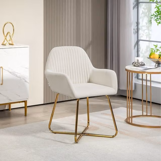 HOMCOM Modern Velvet Tub Armchair with Glossy Metal Base in Beige
