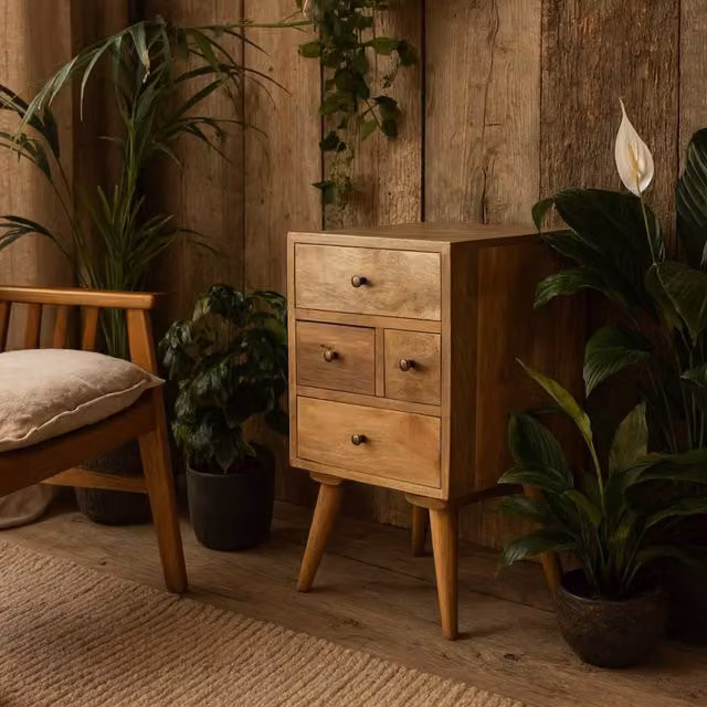 Wyld Haus Pitigliano Nordic 4 Drawer Mango Wood Bedside Table in Brown W/D/H: 30 x 36 x 60 cm – 1