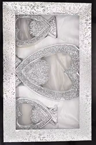 DEENZ Set of 3 Silver Heart Crushed Diamond Sparkle Ornaments – 4