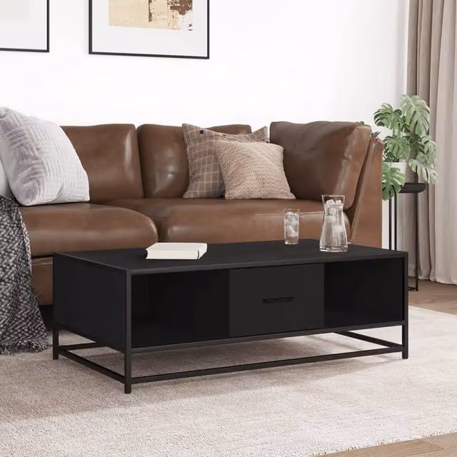 Berkfield Home Modern Black Coffee Table with Metal Sled Base, W/D/H: 100 x 57 x 35 cm
