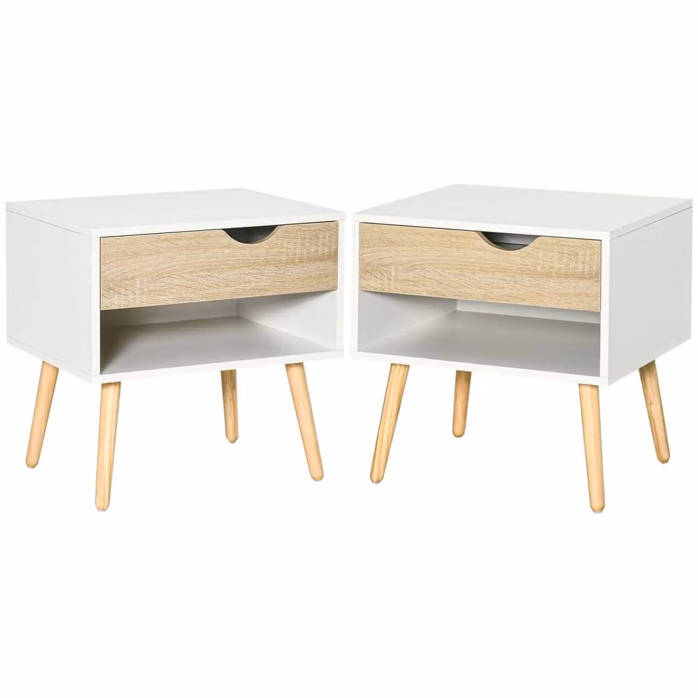 Wyld Haus Leel Set of 2 Oak and White Bedside Tables with Drawer and Shelf in Light Oak – 2