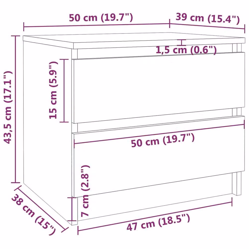 Berkfield Home Spacious Bed Cabinets, 2 Piece Set in Smoked Oak Brown, W/D/H: 50 x 39 x 43.5 cm – 5