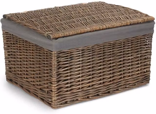 Red Hamper Grey Antique Wash Cotton Lined Wicker Storage Basket with Removable Bag, W: 42 cm, D: 30 cm, H: 23 cm