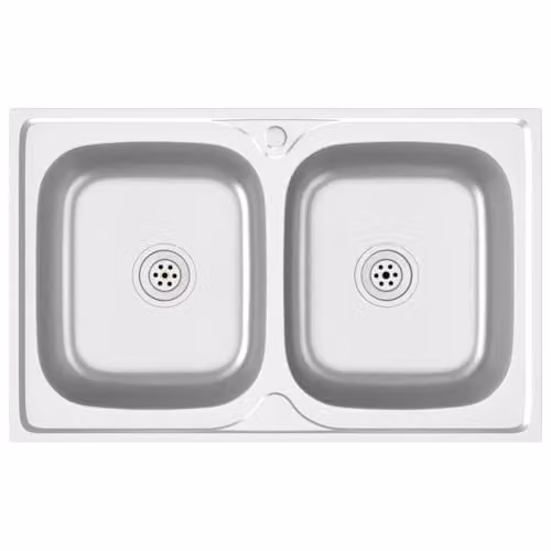vidaXL Stainless Steel Kitchen Sink with Double Basins, Silver, W: 80 cm, D: 50 cm, H: 15.5 cm