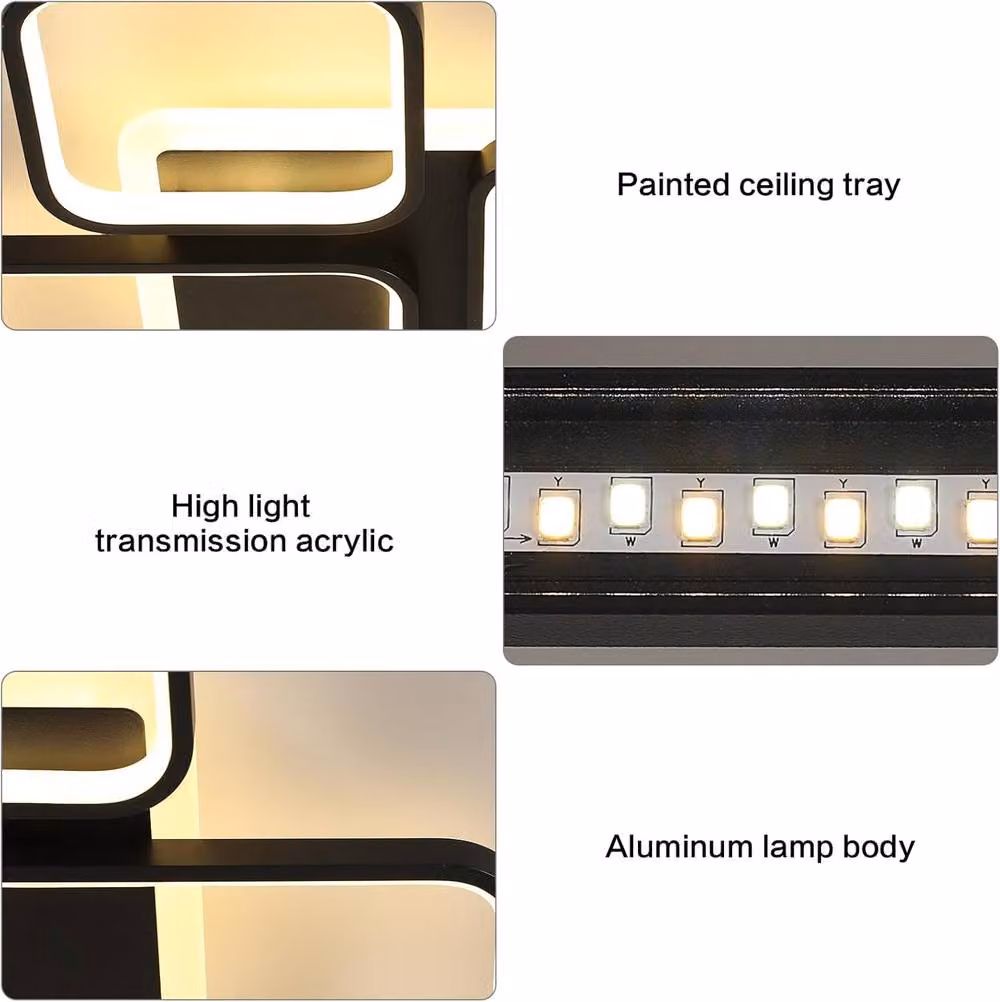 COMELY Modern Square Dimmable LED Ceiling Light in Black – 4