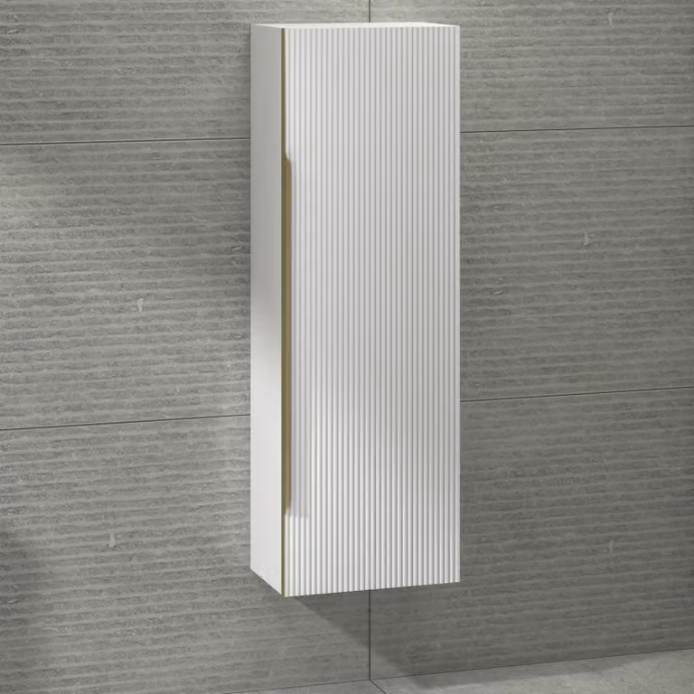 Royal Bathrooms Evora Wall Hung Tall Unit, Matt White with Brushed Brass Handle, W: 40 cm, H: 120 cm, D: 26 cm