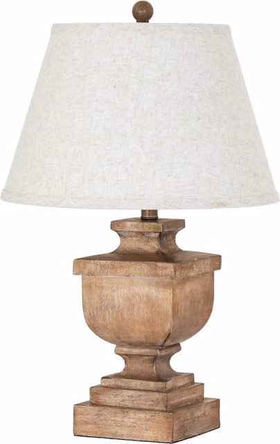KDMK Classic Tabletop Lamp with Brown Fabric Cone Shade and Wood Base