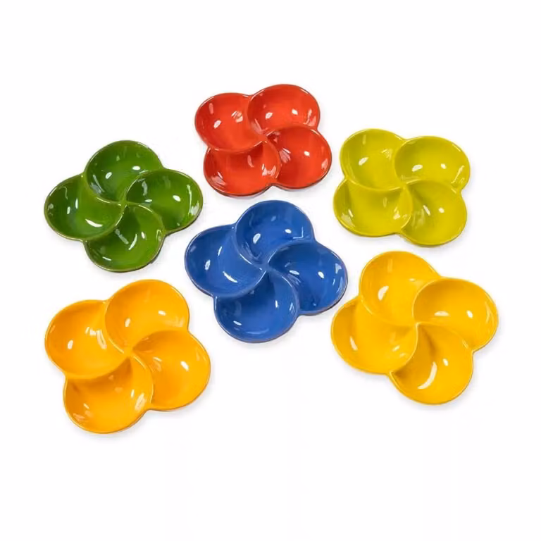 Verano Spanish Ceramics Selena Glazed Hand Dipped 4-Part Snack Dish, Orange, Diameter: 25 cm, Height: 5 cm