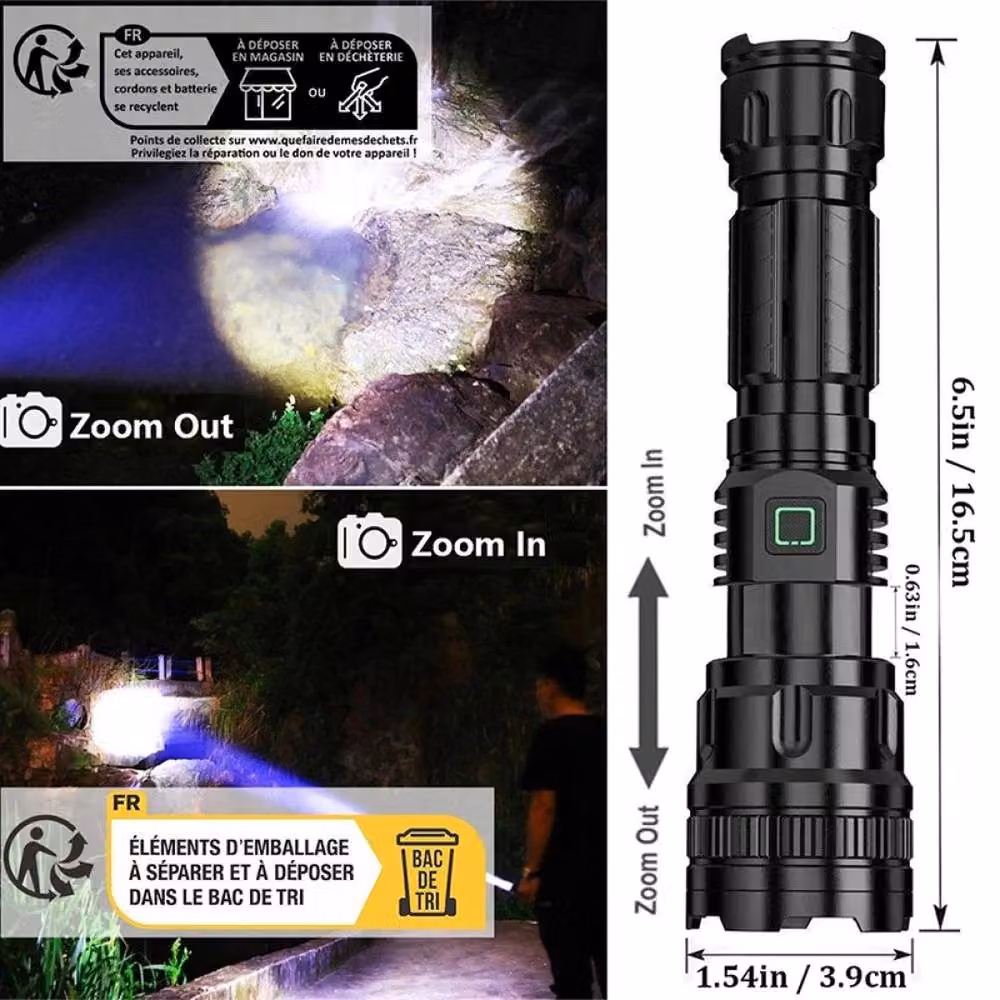 FLAVORA Super Bright 90000LM LED Tactical USB Flashlight in Black – 3
