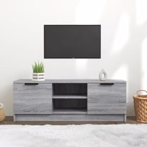 vidaXL Modern Grey Sonoma TV Cabinet and Media Sideboard in Engineered Wood, W: 102.0 cm, D: 35.0 cm, H: 36.5 cm – 2