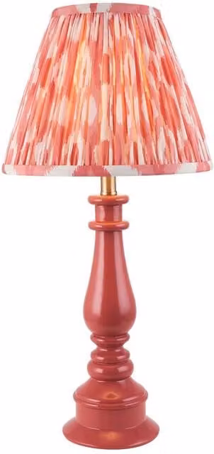 Netlighting Myrtle Pink Clay Table Lamp with Coral Pink Fabric Ikat Shade, Diameter: 25 cm, B22