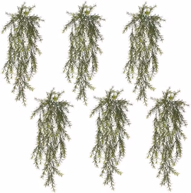 Multipack of 6 Green Artificial Hanging Spider Ferns, UV and Fire Resistant, Height: 78 cm