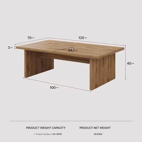 Decortie Loana Scandinavian Rectangular Coffee Table in Brown, W/D/H: 120 x 70 x 40 cm – 2