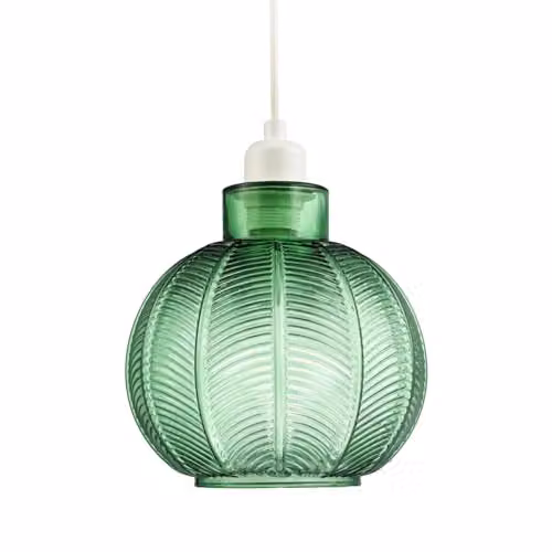 Happy Homewares Modern Round Ribbed Glass Pendant Lighting Shade in Green, W/D/H: 21 x 20 x 20 cm – 1