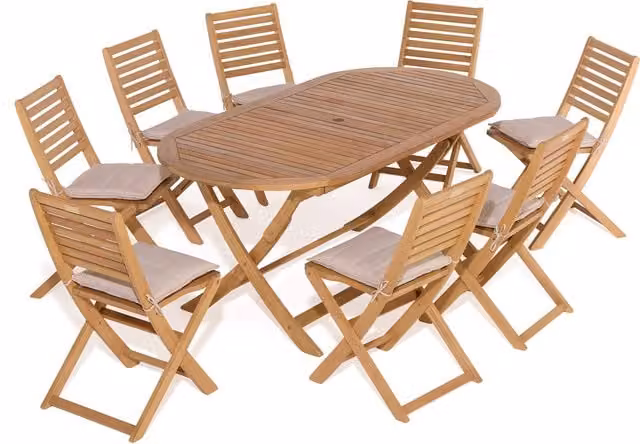 Rowlinson Ashdown Folding Oval Dining Set in Brown Treated Hardwood with 8 Chairs