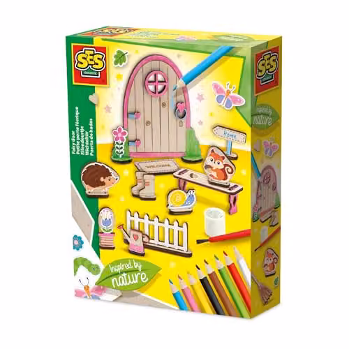 SES Creative 14038 Fairy Door Nature Inspired Wood Creative Craft Kit for Kids in Brown and Multicolour
