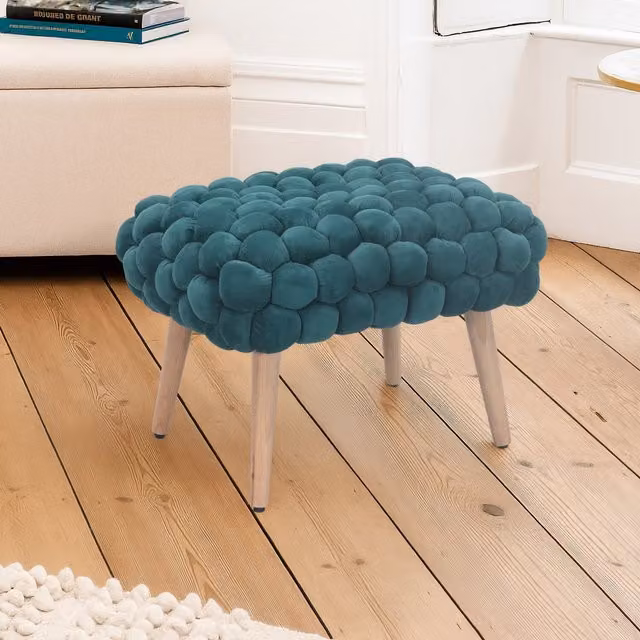 Artemis Home Cushla Bubbly Velvet Small Footstool in Petrol
