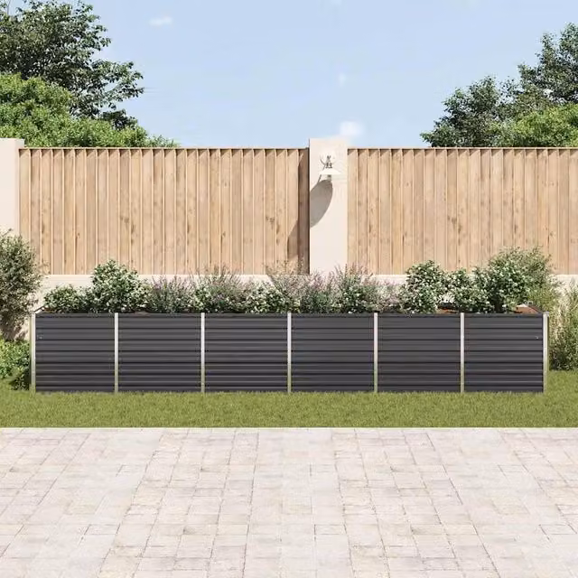 Berkfield Home Garden Galvanised Steel Raised Bed in Anthracite Grey, W: 480 cm, D: 80 cm, H: 77 cm – 1