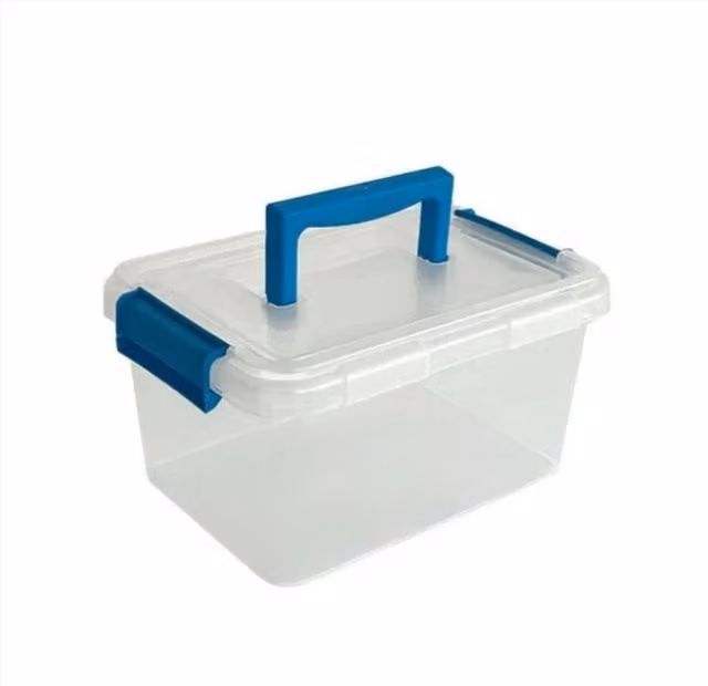Marco Paul 3.5L Plastic Storage Box with Carry Handle in White, Transparent and Blue
