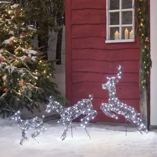 Lights4fun Harlow Leaping Light Up Reindeer Family Outdoor Christmas Plug In Decoration in White – 2