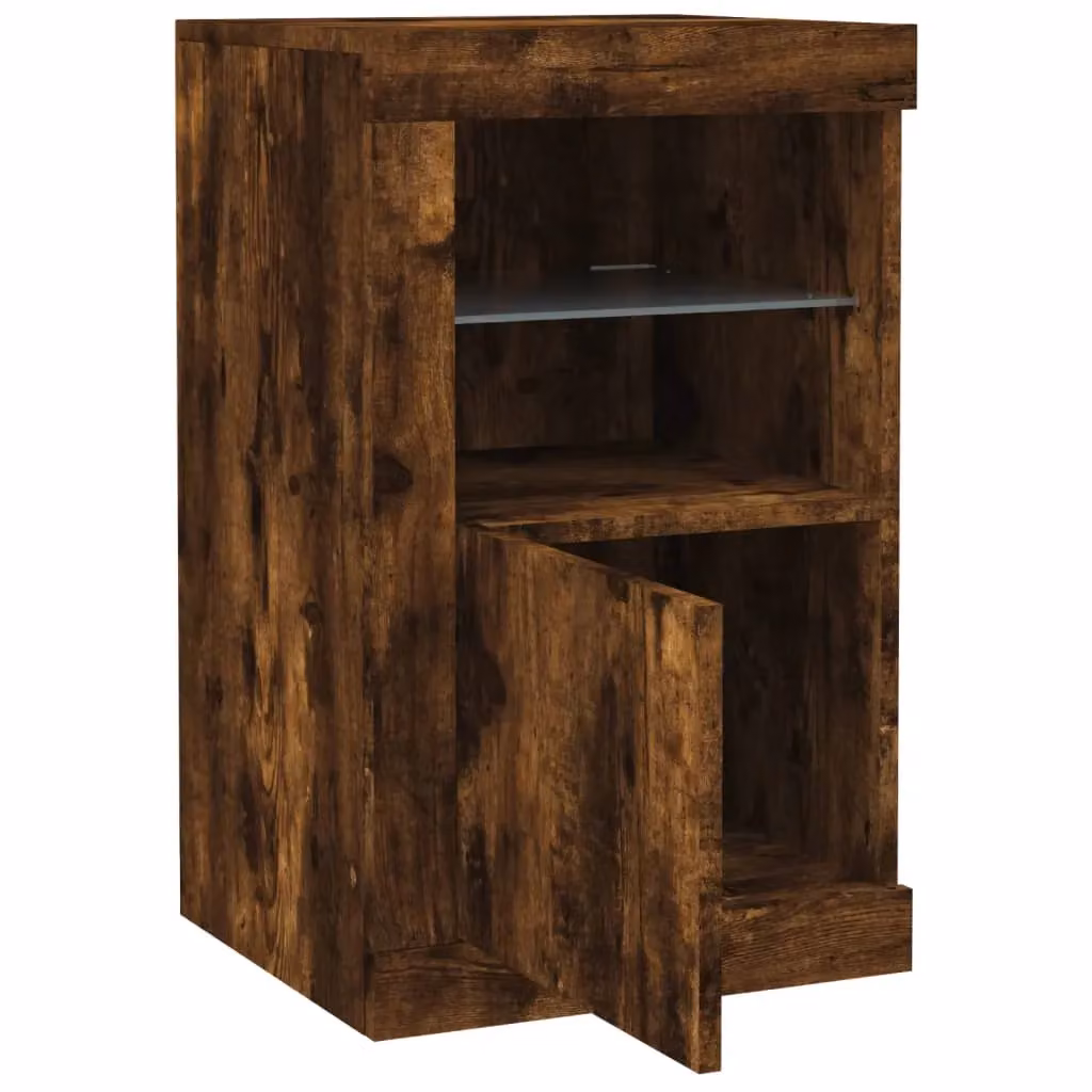 Berkfield Home Modern Side Cabinet in Smoked Oak with Integrated LED Lighting and Glass Doors, Brown – 4