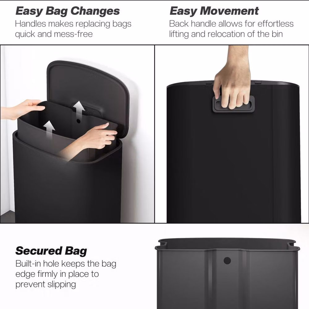 STILVORA 50L Kitchen Pedal Bin with Soft-Close Lid and Removable Inner Bucket in Black and Silver – 7
