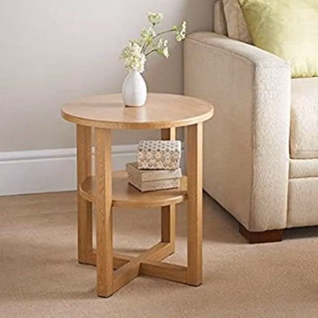DEENZ 2 Tier Round Oak Side Table in Brown