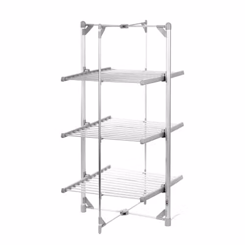 Daewoo Heated Clothes Airer in White, 3 Tier Metal Foldable Design