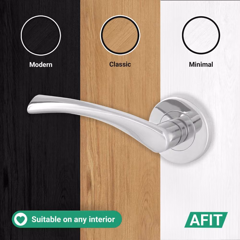 AFIT Polished Chrome Lock Door Handle Rose Set, 1 Pair, Silver, W/D/H: 15 x 15 cm – 5