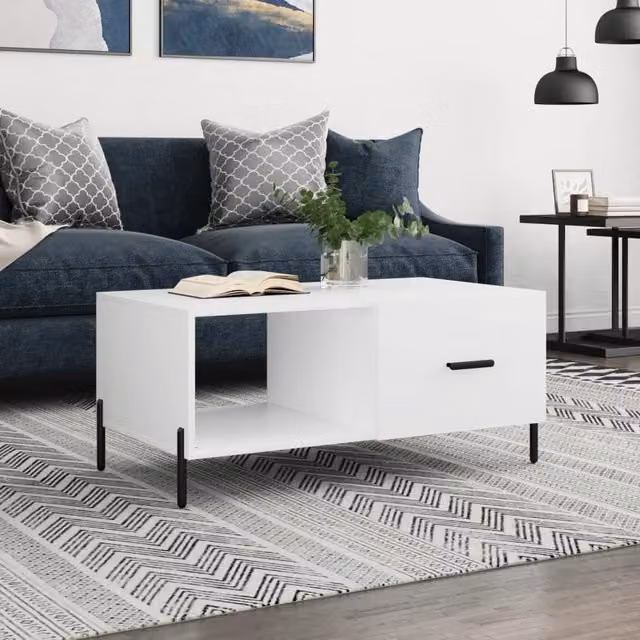 Berkfield Home Modern White Coffee Table, W/D/H: 90 x 50 x 40 cm