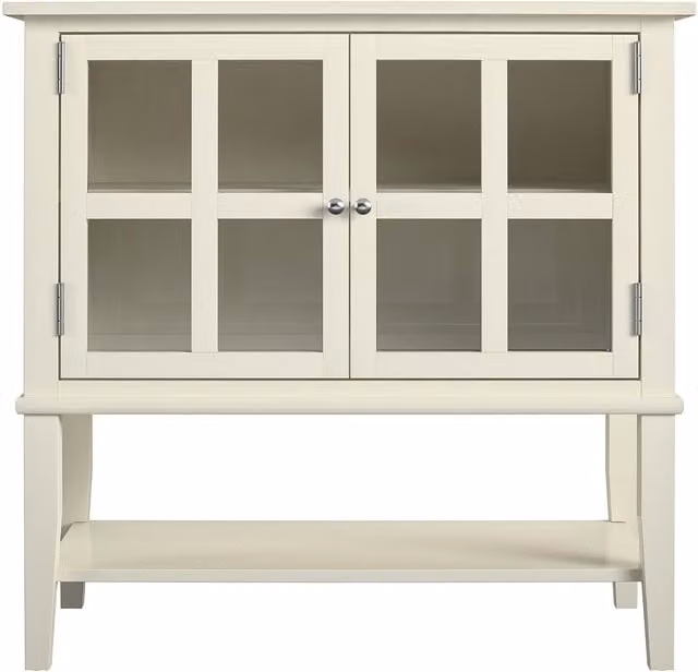 Franklin White Lacquered Freestanding Cabinet with Glass Doors and Internal Shelves