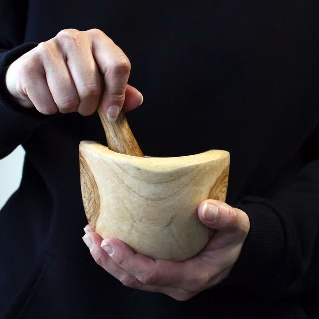 KDMK Brown Wood Mortar and Pestle Set