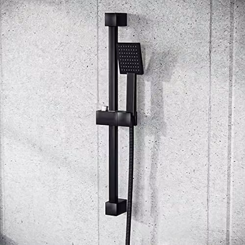 Nes Home Matte Black Square Shower Handset and Hose with Adjustable Slider Riser Rail Bracket – 1