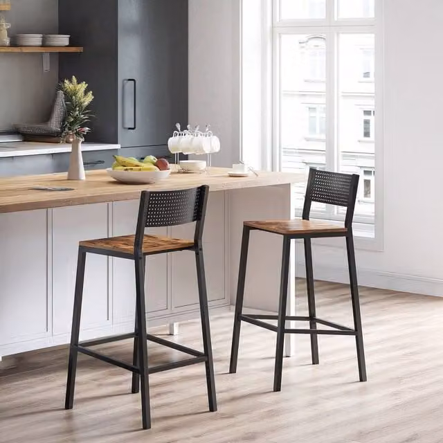 VASAGLE Set of 2 Industrial Breakfast Bar Stools in Bronze, Grey and Black