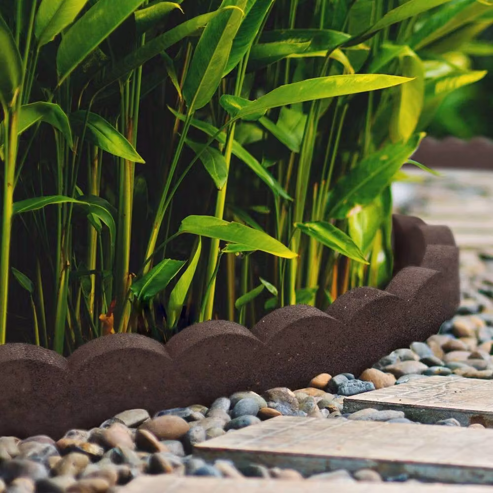 Nicoman Flexible Rubber Garden Border Edging in Brown and Grey, Scallop Stone Design, 10 Pack – 5