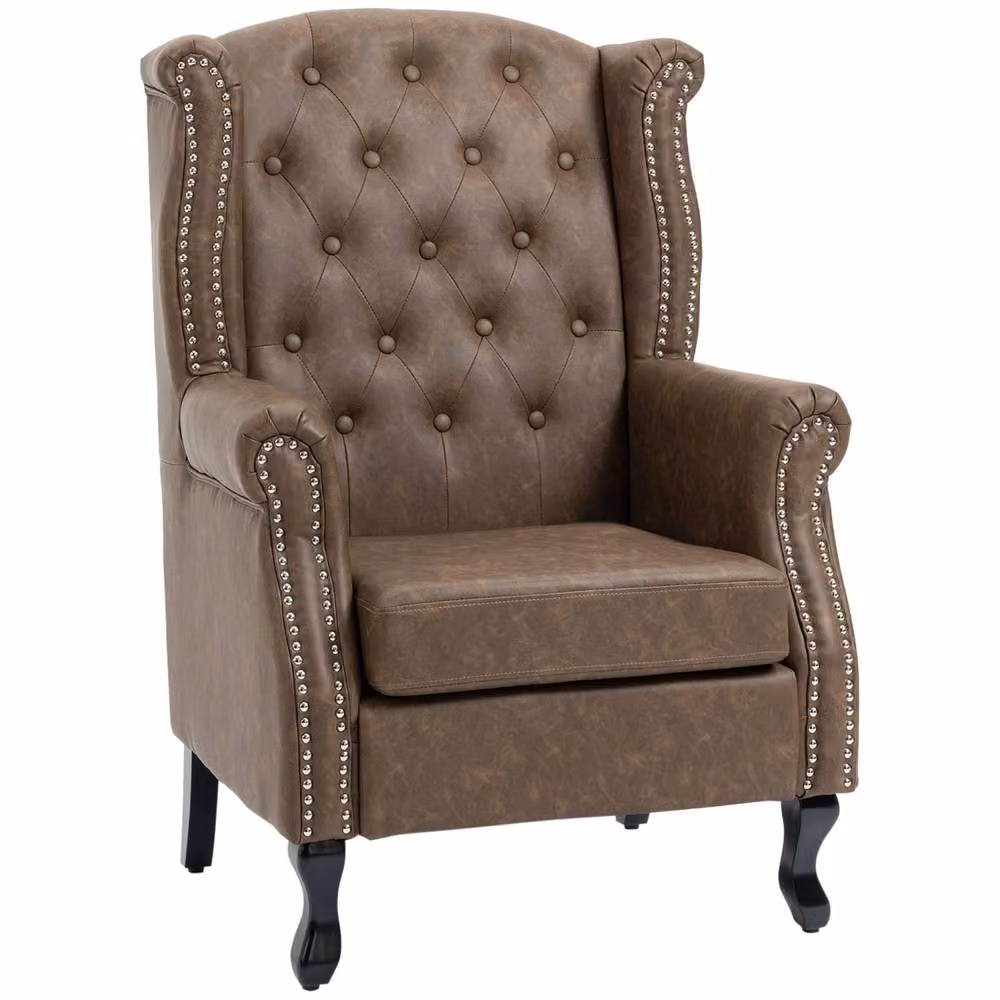 Wyld Haus Selato Brown Chesterfield Style Wingback Accent Chair in Faux Leather – 3
