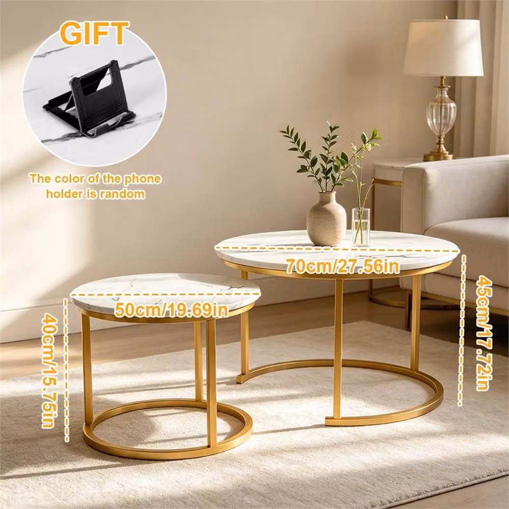 EONLION Set of 2 Round Nesting Coffee Tables in White and Gold – 2