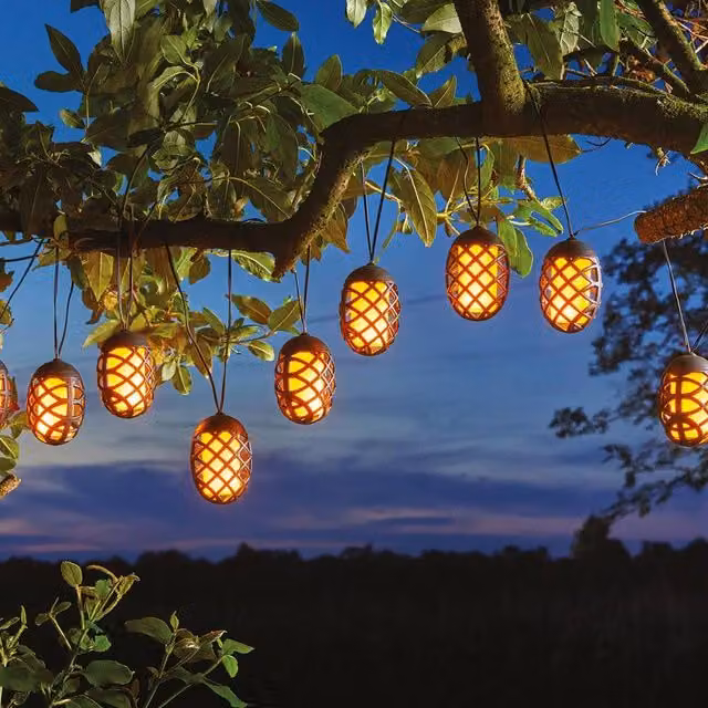 mysmartbuy Solar Powered LED Lantern String Lights with Flame Effect in Black for Garden and Terrace – 1