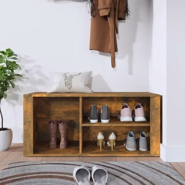 Berkfield Home Smoked Oak Shoe Cabinet in Brown, W/D/H: 100 x 35 x 45 cm