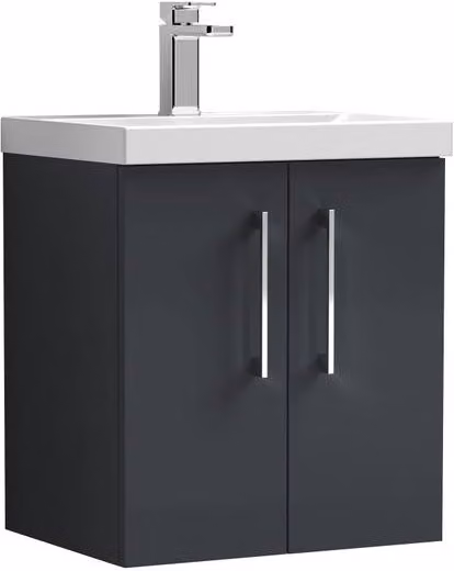 Balterley Modern Wall Hung Bathroom Vanity Unit with 2 Soft Close Doors, Dark Grey Matt – 1
