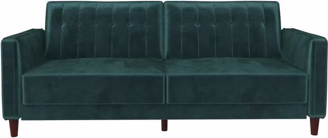 Dorel Home Pin Tufted Transitional Green Velvet Upholstered Sofa Bed with Sleeping Function