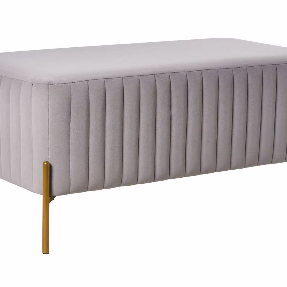 Wyld and Coco Grey Velvet Bench with Gold Metal Legs W/D/H: 91 x 47 x 43 cm – 2
