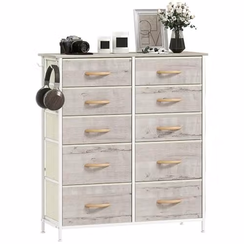 HOMCOM Modern Chest of Drawers for Bedroom with 10 Fabric Drawers in Brown and White Finish, W/D/H: 94.5 x 30 x 86 cm – 1