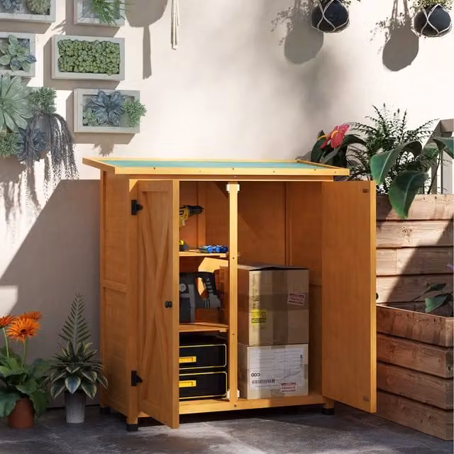 Outsunny Rustic Yellow Fir Wood Large Garden Shed with Shelving